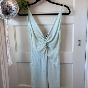 Topshop Mint Twist-Front Maxi Dress with Silver Dots
